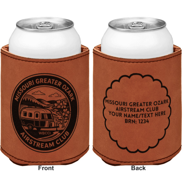 Custom Design - Cognac Leatherette Can Sleeve - Double Sided Front and Back