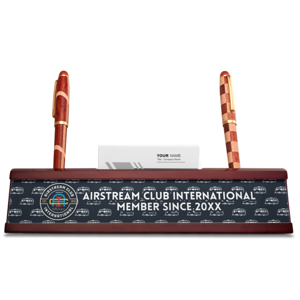 Custom Design - Red Mahogany Nameplates with Business Card Holder - Straight