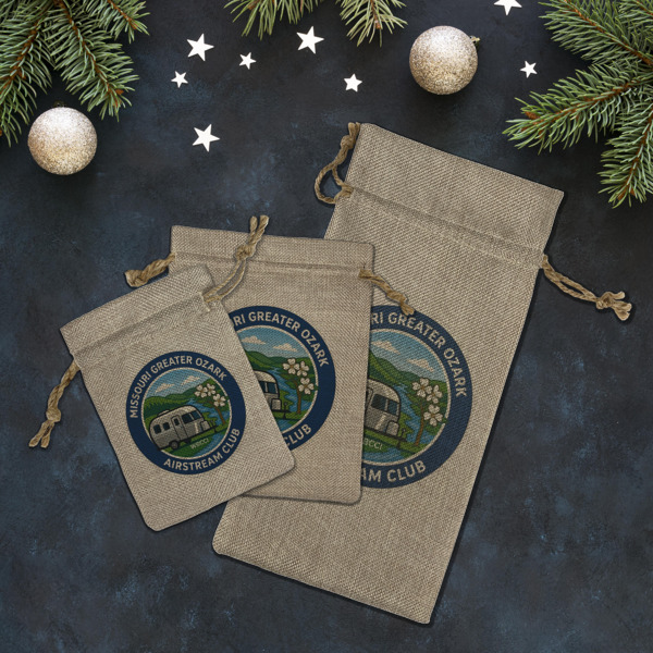 Custom Design - Burlap Gift Bags - LIFESTYLE (Flat lay)