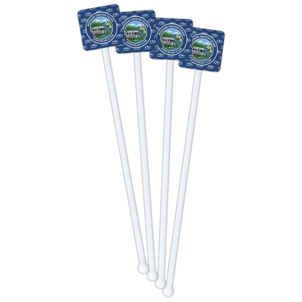 Custom Design - White Plastic Stir Stick - Single Sided - Square - Fan
