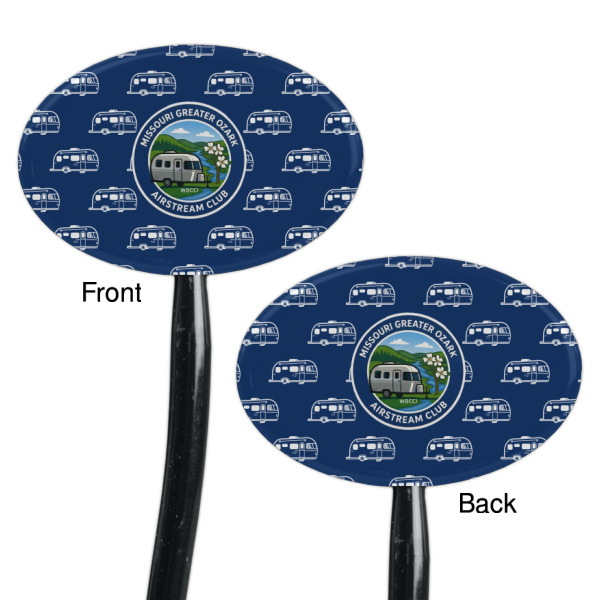 Custom Design - Black Plastic 7" Stir Stick - Double Sided - Oval - Front & Back