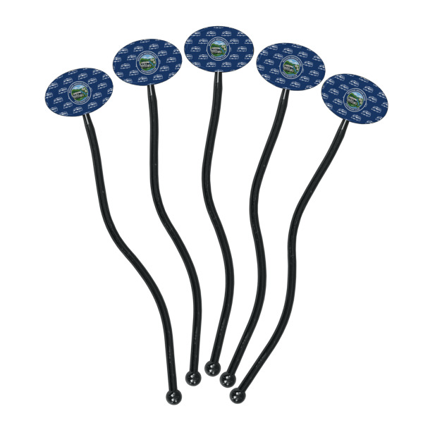 Custom Design - Black Plastic 7" Stir Stick - Oval - Fan