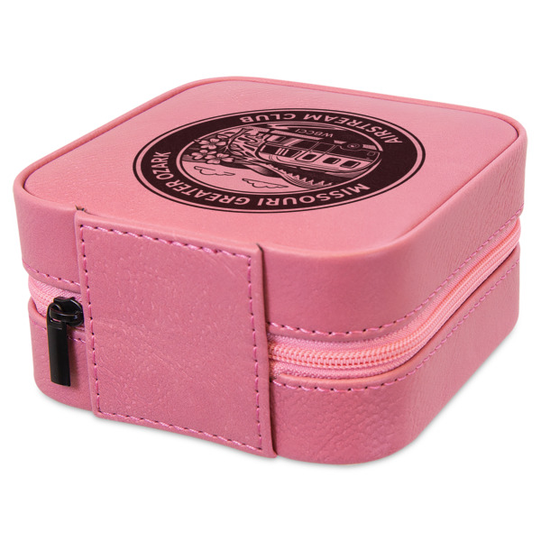Custom Design - Travel Jewelry Boxes - Leather - Pink - View from Rear