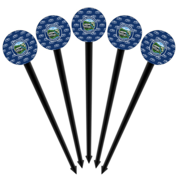 Custom Design - Black Plastic 4" Food Pick - Round - Fan View