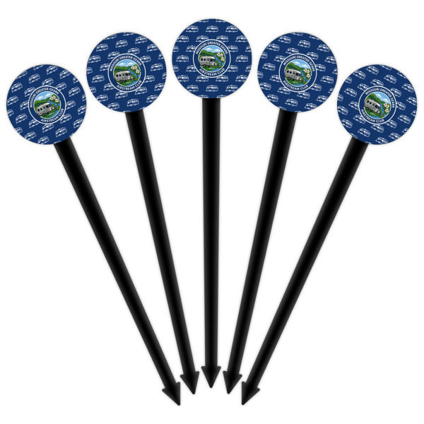 Custom Design - Black Plastic 6" Food Pick - Round - Fan View