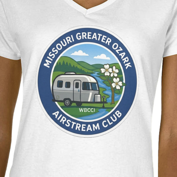 Custom Design - White V-Neck T-Shirt on Model - CloseUp