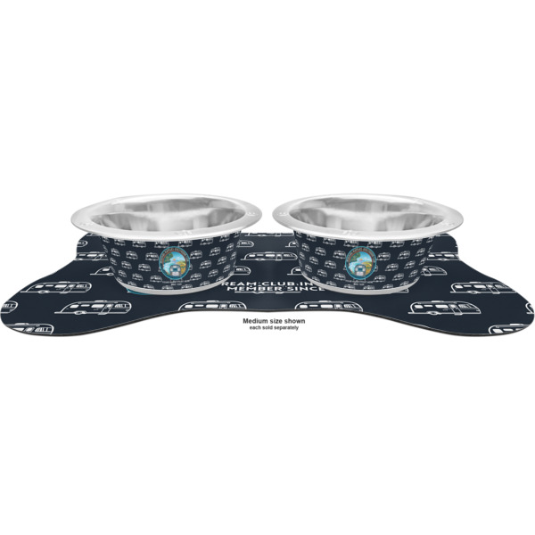 Custom Design - Metal Pet Bowls - On Dog Bone Shaped Mat