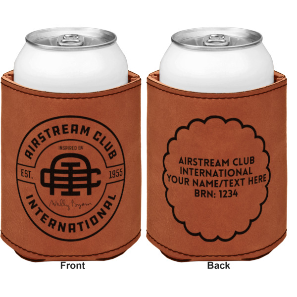Custom Design - Cognac Leatherette Can Sleeve - Double Sided Front and Back