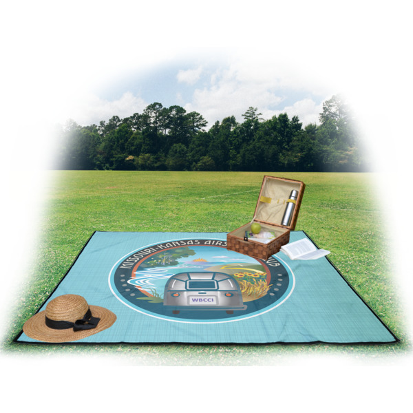 Custom Design - Picnic Blanket - with Basket Hat and Book - in Use