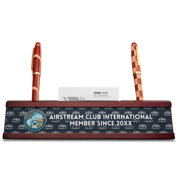 Custom Design - Red Mahogany Nameplates with Business Card Holder - Straight