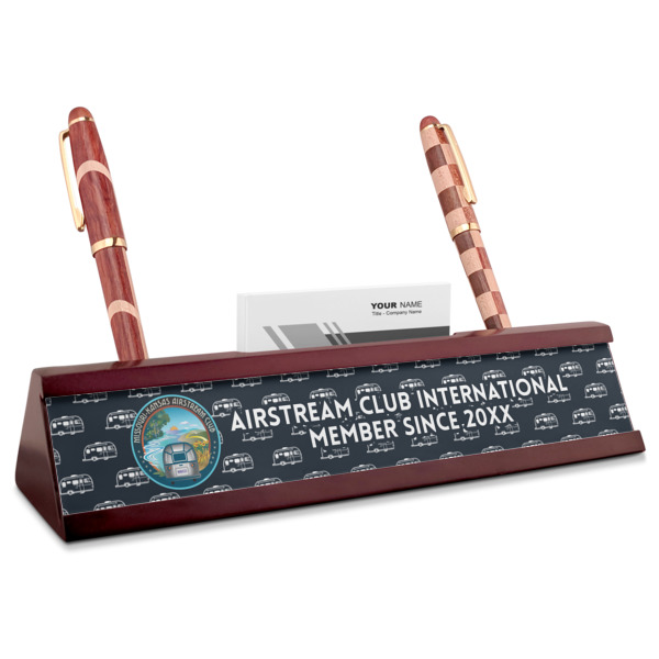 Custom Design Your Own Red Mahogany Nameplate with Business Card Holder