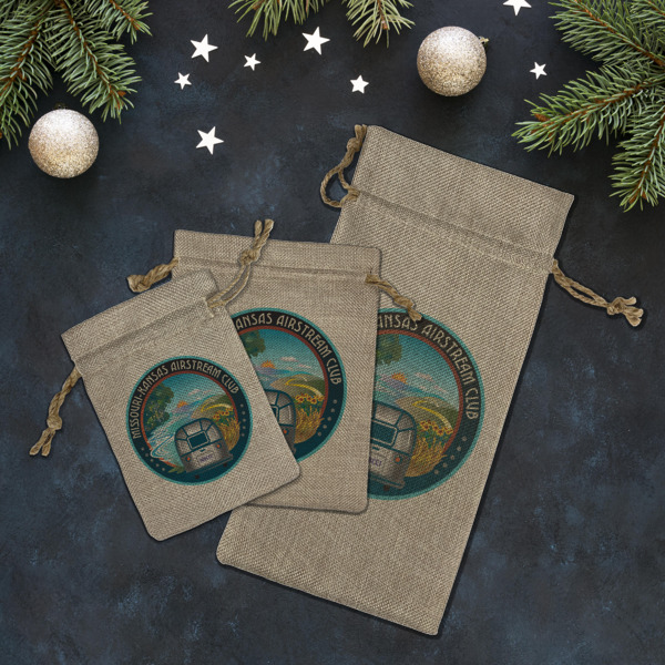 Custom Design - Burlap Gift Bags - LIFESTYLE (Flat lay)