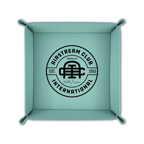 Custom Design - 6" x 6" Teal Leatherette Snap Up Tray - FOLDED UP
