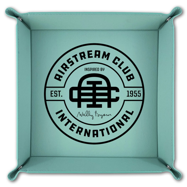 Custom Design - 9" x 9" Teal Leatherette Snap Up Tray - FOLDED