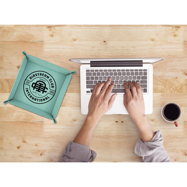 Custom Design - 9" x 9" Teal Leatherette Snap Up Tray - LIFESTYLE