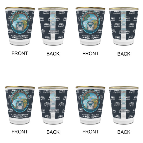 Custom Design - Glass Shot Glass - Gold Rim - Set of 4 - Front & Back