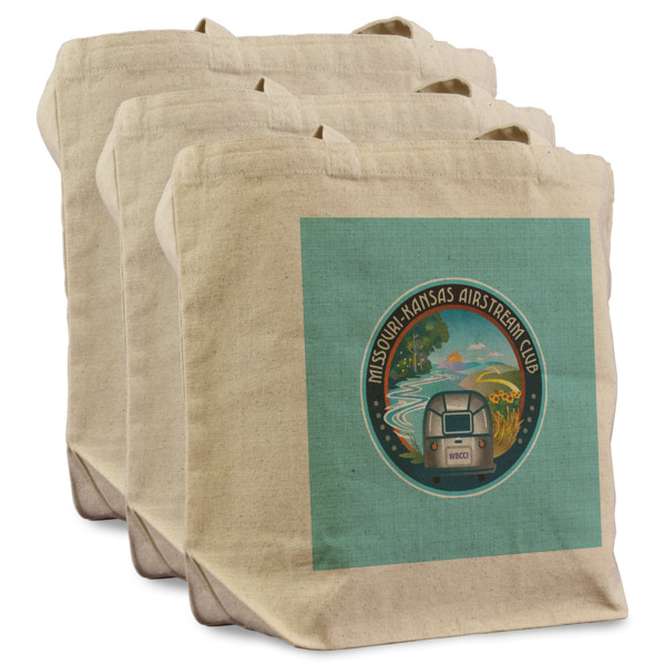 Custom Design - 3 Reusable Cotton Grocery Bags - Front View