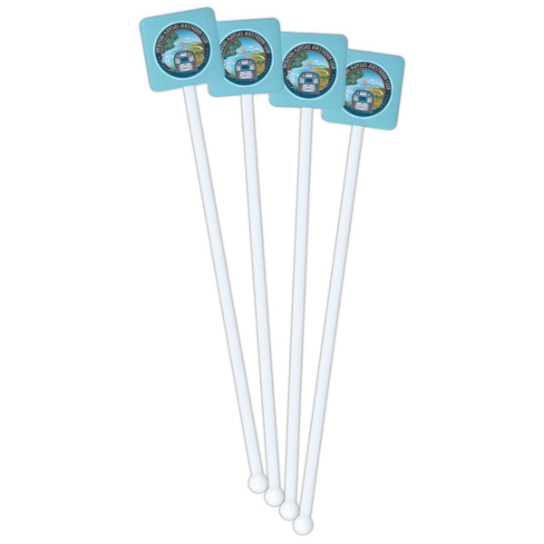 Custom Design - White Plastic Stir Stick - Single Sided - Square - Fan