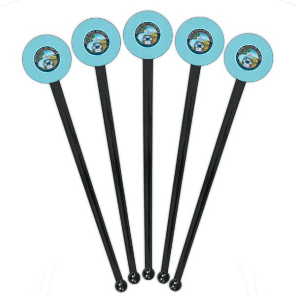Custom Design - Black Plastic 7" Stir Stick - Round - Fan View