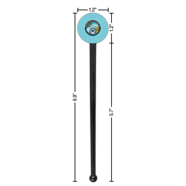 Custom Design - Black Plastic 7" Stir Stick - Round - Dimensions