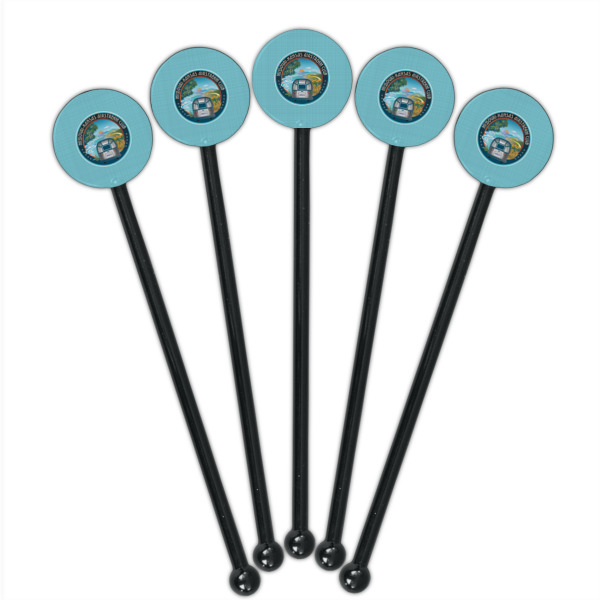Custom Design - Black Plastic 5.5" Stir Stick - Round - Fan View