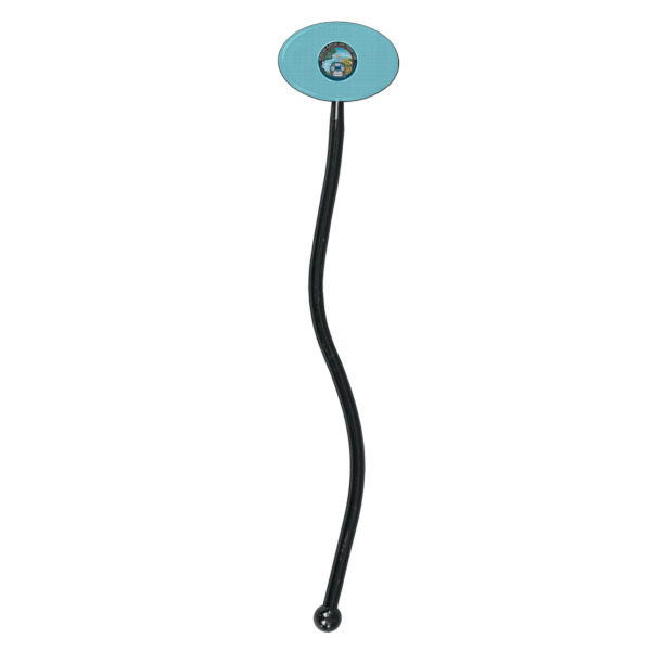 Custom Design - Black Plastic 7" Stir Stick - Oval - Single Stick