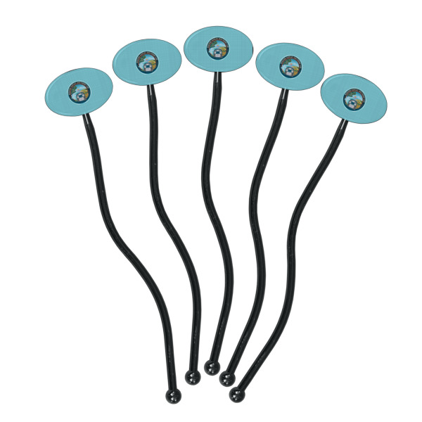 Custom Design - Black Plastic 7" Stir Stick - Oval - Fan