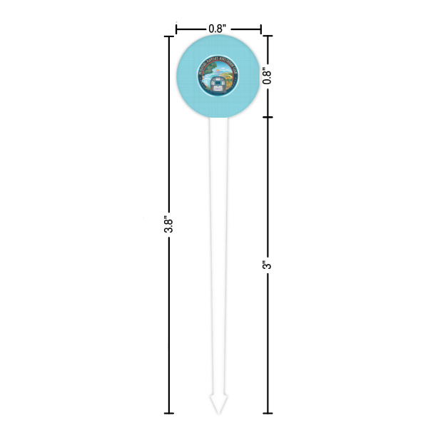 Custom Design - White Plastic 4" Food Pick - Round - Dimensions