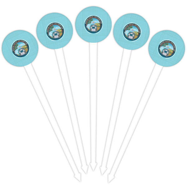 Custom Design - White Plastic 4" Food Pick - Round - Fan View