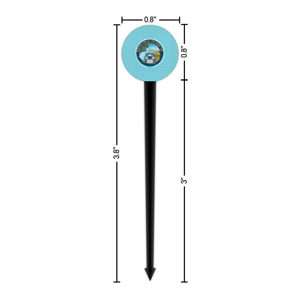Custom Design - Black Plastic 4" Food Pick - Round - Dimensions