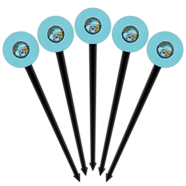 Custom Design - Black Plastic 4" Food Pick - Round - Fan View