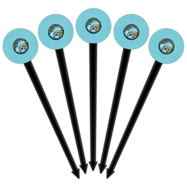 Custom Design - Black Plastic 6" Food Pick - Round - Fan View