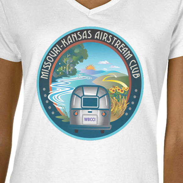 Custom Design - White V-Neck T-Shirt on Model - CloseUp